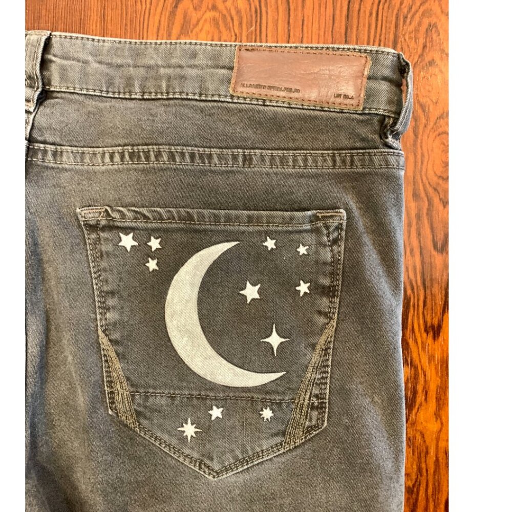 AllSaints Gray Jeans Custom Hand Painted Moon & Stars Skinny 32 - Picture 7 of 12
